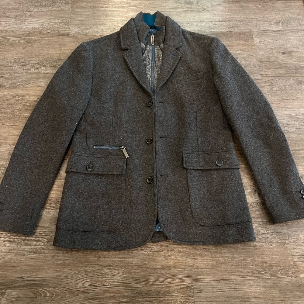 Ted baker grey wool jacket removable zipper liner size 3 medium